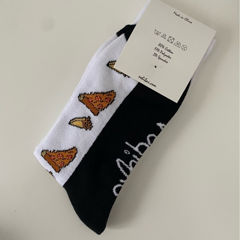 NWT 🆕 Lot of 3 Men Skater Funky Printed Crew Socks • Mushroom Pizzas Eye Flower - Picture 6 of 8